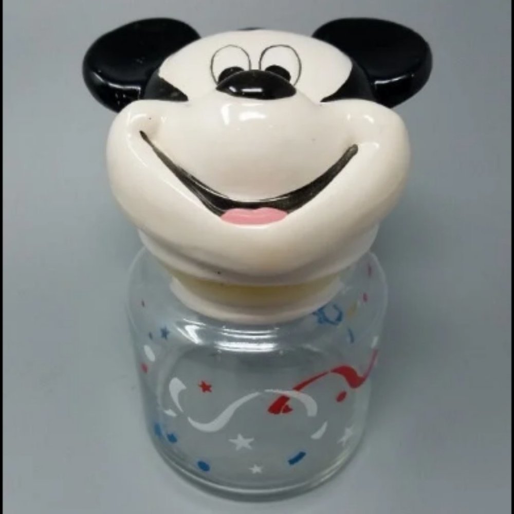 Vtg Disney Ceramic Mickey Mouse 16 oz. Anchor Hocking Glass Unique Jar